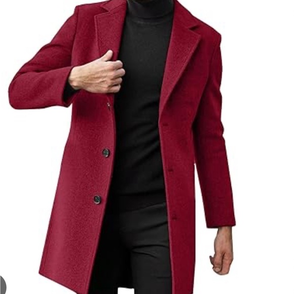 Springrain Men's Notched Lapel Single Breasted Long Pea Coat Trench Coat XL - Picture 4 of 12